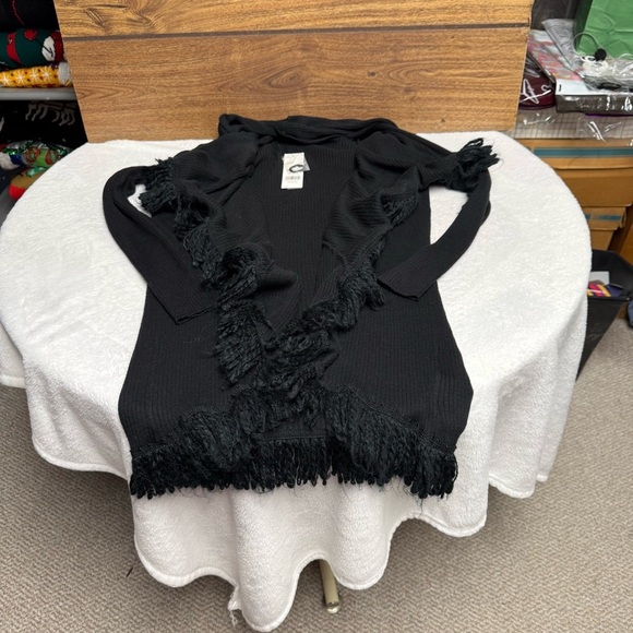 Dana Buchman NWT Small uptown chic  Black Fringe Cardigan longer length - Picture 2 of 7